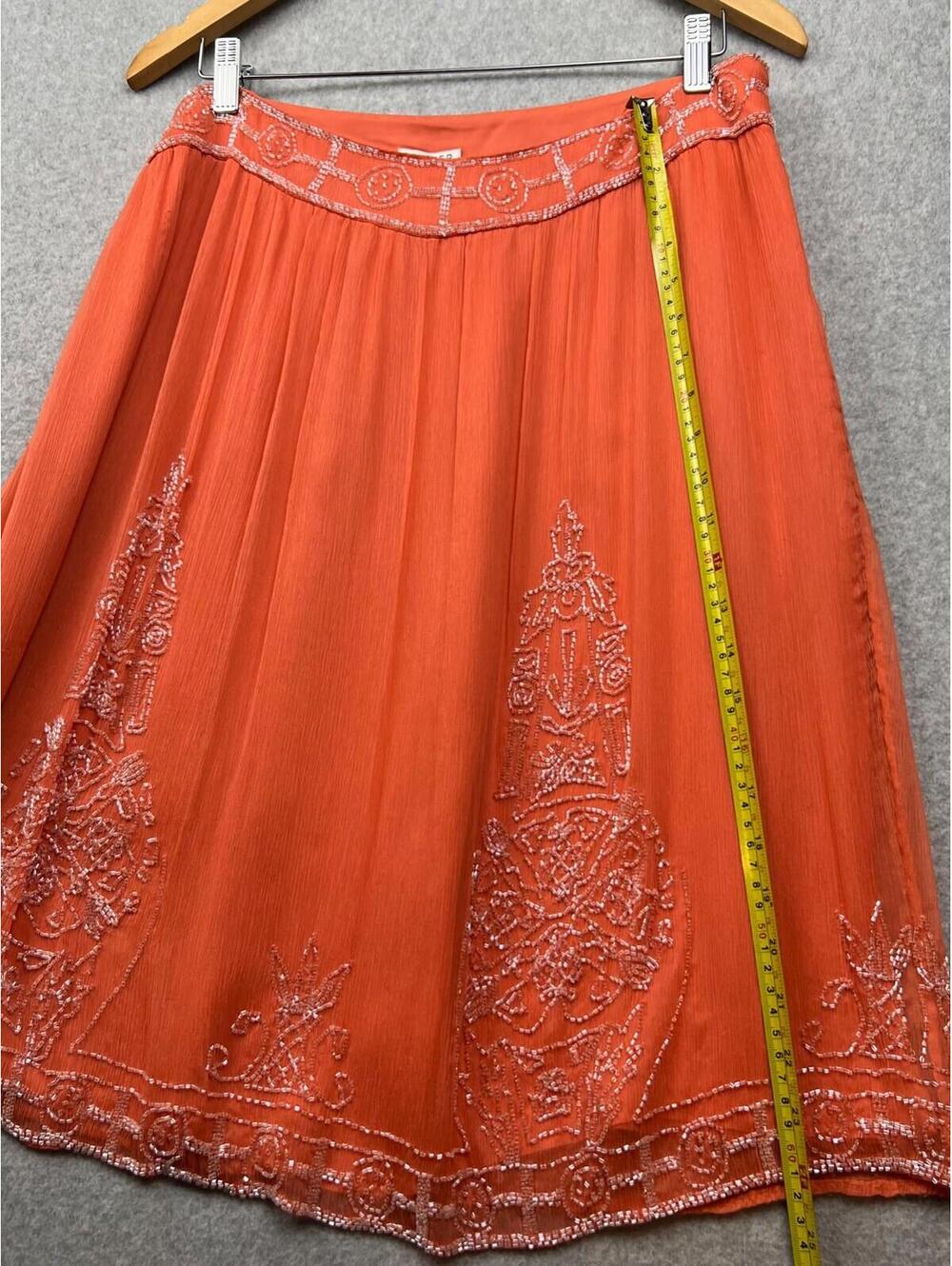 Walter Womens Chiffon Mini Skirt Size 12 Beaded Sheer Boho Chic Silk Embroidered - Picture 7 of 9